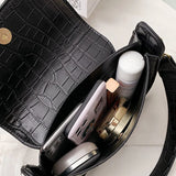 Women Purple Shoulder Bag Crocodile Pattern Handbag Streetwear PU Leather