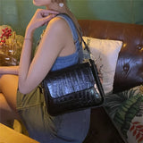 Women Purple Shoulder Bag Crocodile Pattern Handbag Streetwear PU Leather