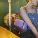 Women Purple Shoulder Bag Crocodile Pattern Handbag Streetwear PU Leather