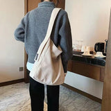 Corduroy Shoulder Bag Large Capacity Retro Style High Firm