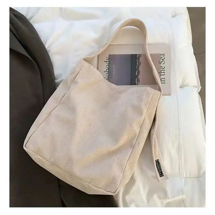 Corduroy Shoulder Bag Large Capacity Retro Style High Firm
