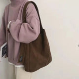 Corduroy Shoulder Bag Large Capacity Retro Style High Firm