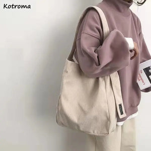 Corduroy Shoulder Bag Large Capacity Retro Style High Firm