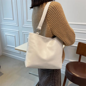 Shoulder Bags Women Solid Texture PU Leather Large Capacity Handbags