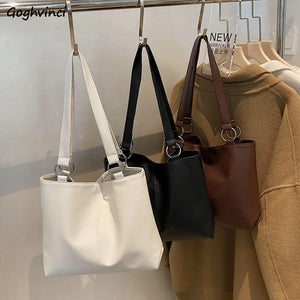 Shoulder Bags Women Solid Texture PU Leather Large Capacity Handbags