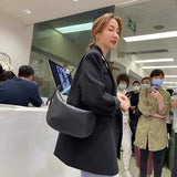 Women Solid Hobos Zipper PU Leather Crossbody Bag