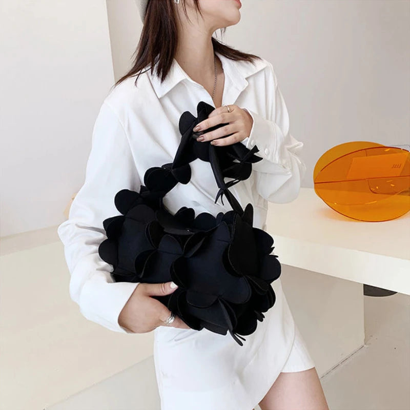 Shoulder Bags Women Solid Nylon Fabric Petals Style Ins Underarm
