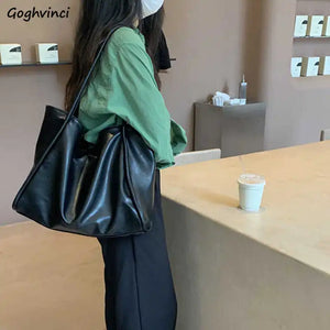Shoulder Bags Women Solid PU Leather Casual Totes Ladies Large Capacity