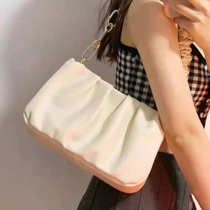 Women's Pleated Zipper Shoulder Bag