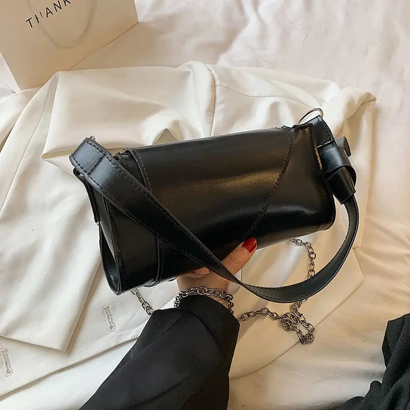 Shoulder Bags Women Solid Underarm Ladies PU Leather Vintage Handbag