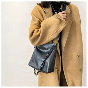 Solid Double Strap PU Leather Shoulder Bag Women 