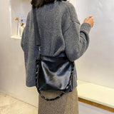 Solid Double Strap PU Leather Shoulder Bag Women 