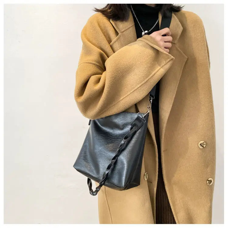 Solid Double Strap PU Leather Shoulder Bag Women 
