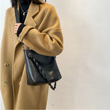 Solid Double Strap PU Leather Shoulder Bag Women 