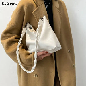 Solid Double Strap PU Leather Shoulder Bag Women 