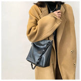 Solid Double Strap PU Leather Shoulder Bag Women 