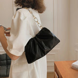 Solid PU Shoulder Bag for Women Chain Tote Small S