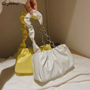 Solid PU Shoulder Bag for Women Chain Tote Small S