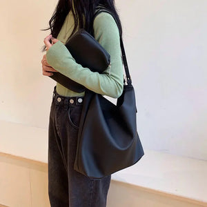 Women's Shoulder Bag Solid PU Leather Soft Big Capacity Style Ulzzang Casual Tot