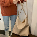 Women's Shoulder Bag Solid PU Leather Soft Big Capacity Style Ulzzang Casual Tot