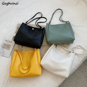 Large Capacity PU Leather Shopping Bag Ladies Tote Retro Vintage Style