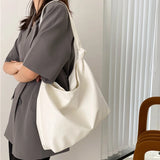 Women's Solid PU Leather Shoulder Bag - Large Capacity Tote