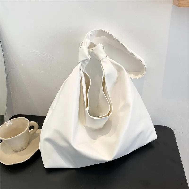 Women's Solid PU Leather Shoulder Bag - Large Capacity Tote