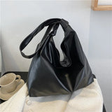 Women's Solid PU Leather Shoulder Bag - Large Capacity Tote