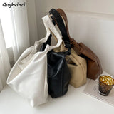 Women's Solid PU Leather Shoulder Bag - Large Capacity Tote