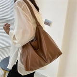 Women's Solid PU Leather Shoulder Bag - Large Capacity Tote