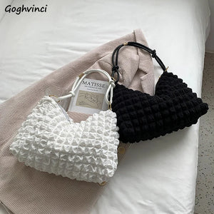 Shoulder Bags Women Solid Folds Square Underarm Bag Texture Retro All