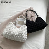 Shoulder Bags Women Solid Folds Square Underarm Bag Texture Retro All