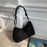 Shoulder Bags Women Solid Folds Square Underarm Bag Texture Retro All