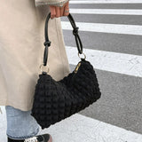 Shoulder Bags Women Solid Folds Square Underarm Bag Texture Retro All