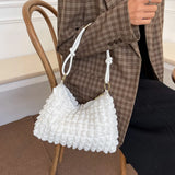 Shoulder Bags Women Solid Folds Square Underarm Bag Texture Retro All