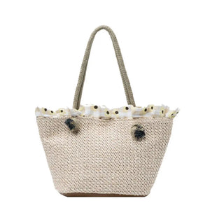 Straw Shoulder Bags Women Totes Large Capacity Lace Travel Beach Handbags