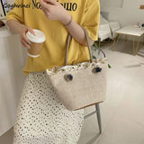 Straw Shoulder Bags Women Totes Large Capacity Lace Travel Beach Handbags