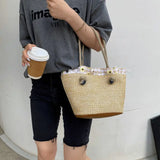 Straw Shoulder Bags Women Totes Large Capacity Lace Travel Beach Handbags