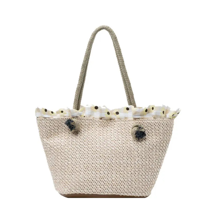 Straw Shoulder Bags Women Totes Large Capacity Lace Travel Beach Handbags