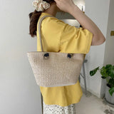 Straw Shoulder Bags Women Totes Large Capacity Lace Travel Beach Handbags