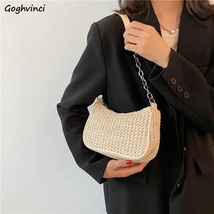 Women Straw Shoulder Bag Summer Beach Travel Handbag