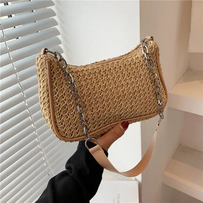 Women Straw Shoulder Bag Summer Beach Travel Handbag