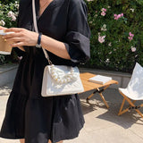 Sweet Bow Pearls Cross Body Mini Handbag Girl Fairy PU Leather Flap Bag