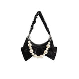 Shoulder Bag Women Sweet Bowknot Chains Crossbody Zipper PU Leather Handbag