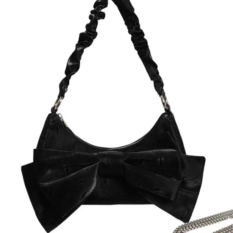 Shoulder Bag Women Sweet Bowknot Chains Crossbody Zipper PU Leather Handbag
