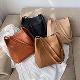Shoulder Bags Women Thread Pockets Buckets PU Leather Big Capacity OL Handbags