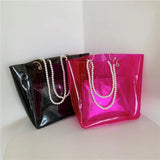 Women Transparent Shoulder Bag Casual Totes Summer Pearls Straps Portable