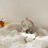 Women Transparent PVC Jelly Bag Chain Pearls Cross-body