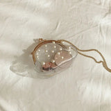 Women Transparent PVC Jelly Bag Chain Pearls Cross-body