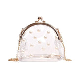 Women Transparent PVC Jelly Bag Chain Pearls Cross-body
